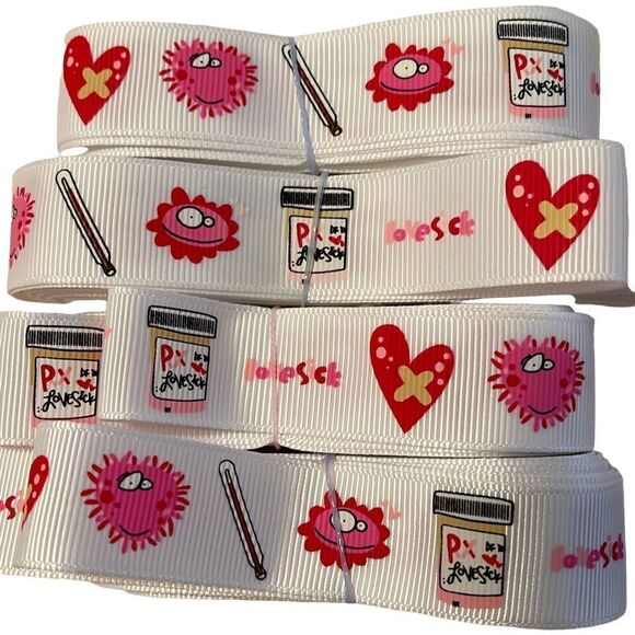 Grosgrain printed Ribbon 7/8” NEW 5 yards Lovesick love sick Valentine’s Day - Picture 2 of 4